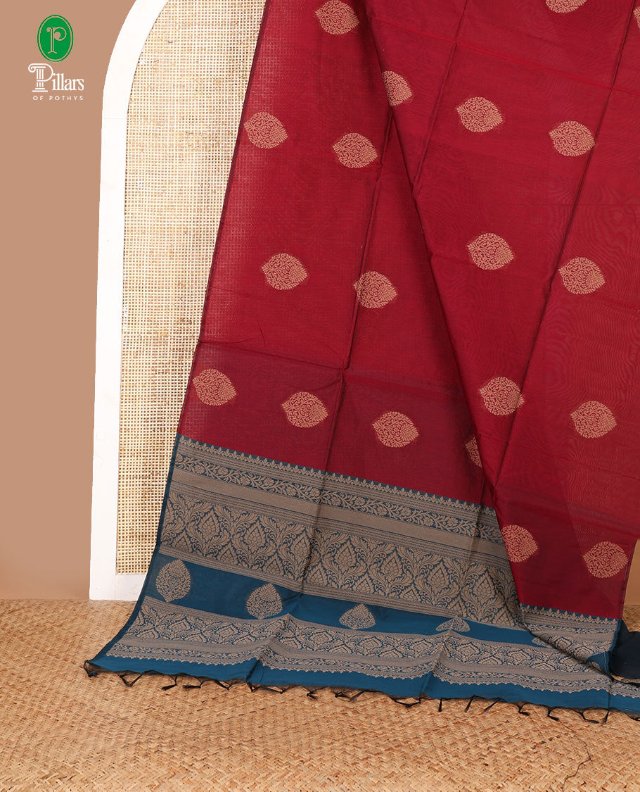 Borderless purple thread weaving butta silk cotton saree with rich thread weaving pallu along with plain blouse