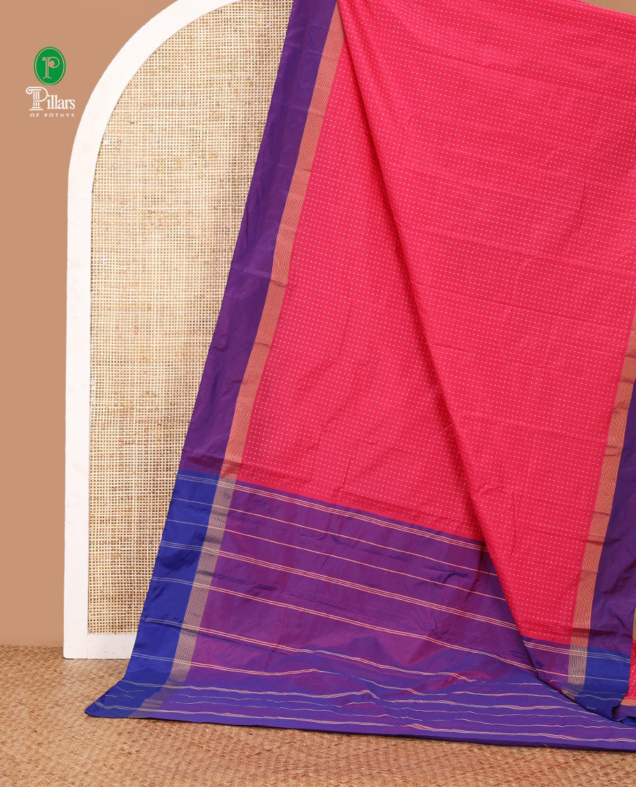 Rani pink thread butta semi soft silk saree with satin border & lining pallu along with plain blouse