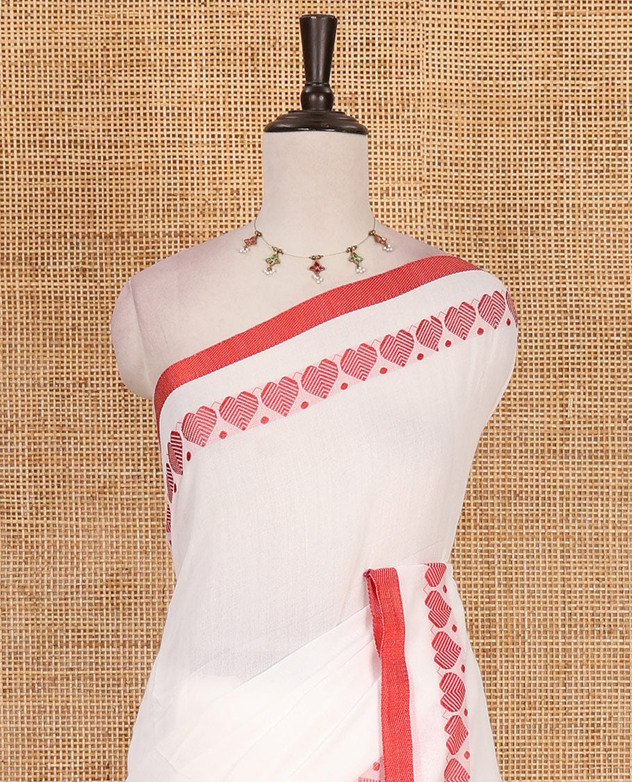 White plain khadi cotton saree with contrast border and plain pallu with tussels