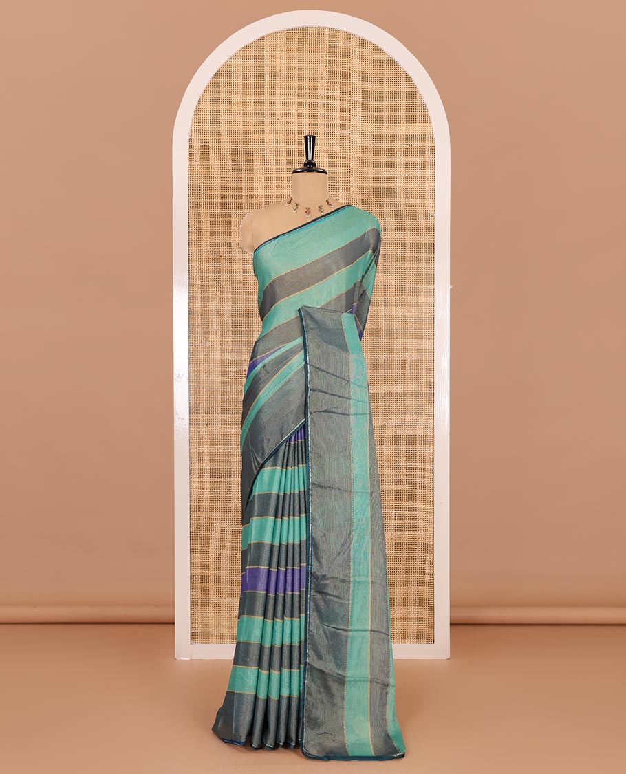 Rama horizontal striped fendy chiffon saree, piping border, striped palu, and blouse of sequins and zari buttas