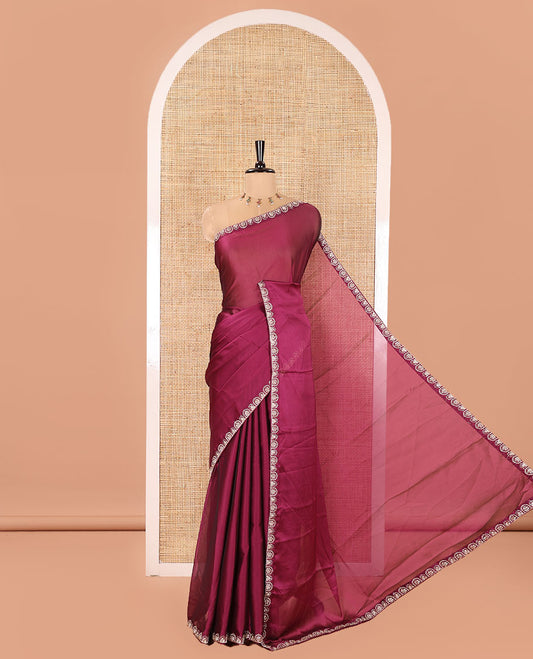 Purple Plain Rangoli Chiffon Saree, Enthralled with Piping Embroidered Border, Self-Pallu, and Paired with a Matching Embroidered Blouse