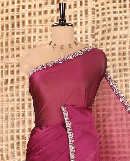 Purple Plain Rangoli Chiffon Saree, Enthralled with Piping Embroidered Border, Self-Pallu, and Paired with a Matching Embroidered Blouse