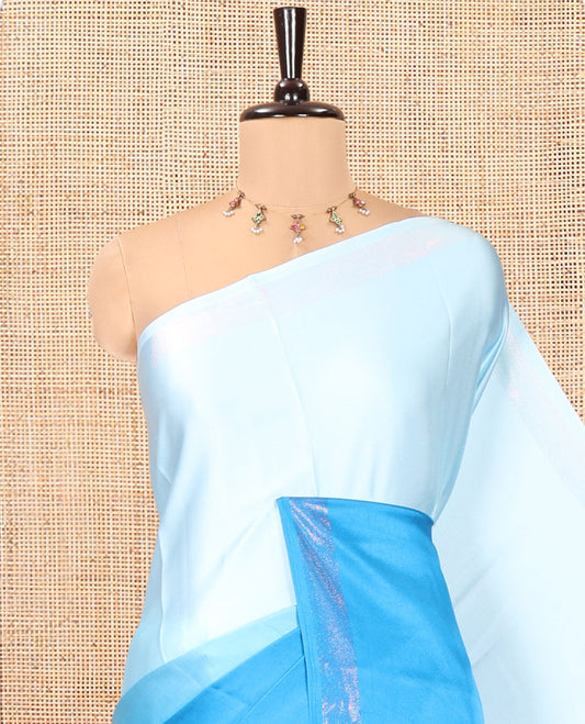 Blue Ombre Plain Satin Crepe Saree, Subtle Zari Border, Plain Pallu, and Comes without a Blouse