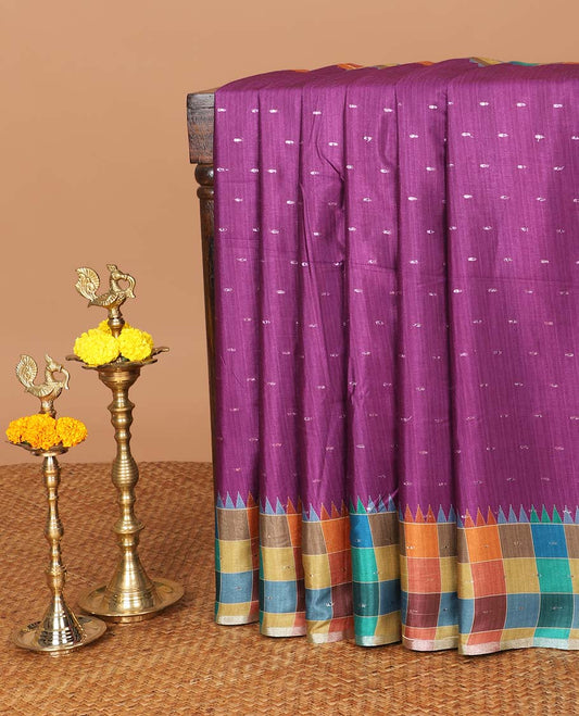 Wine thousand butta zari design kathan silk saree with checks border & checks design pallu & checks blouse
