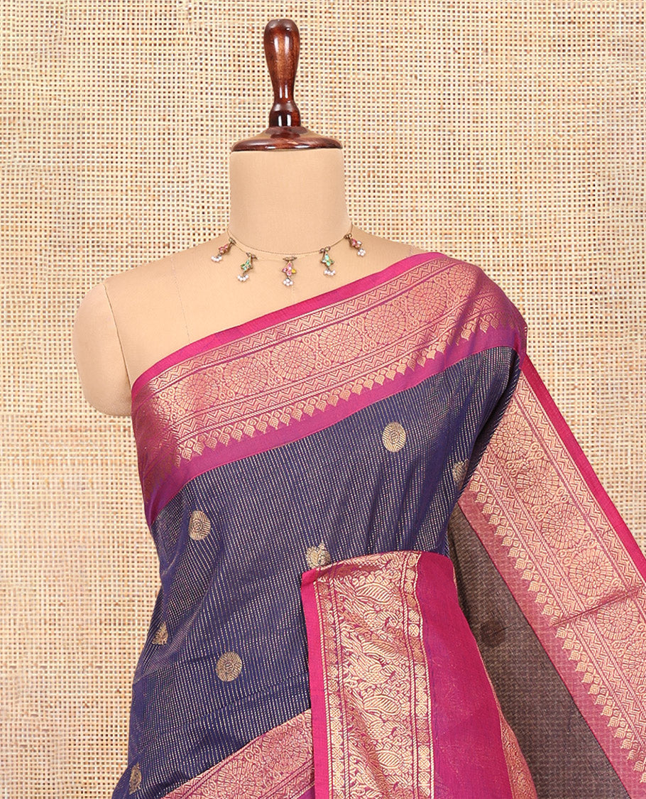 Navy Blue Semi-Katan Silk Saree