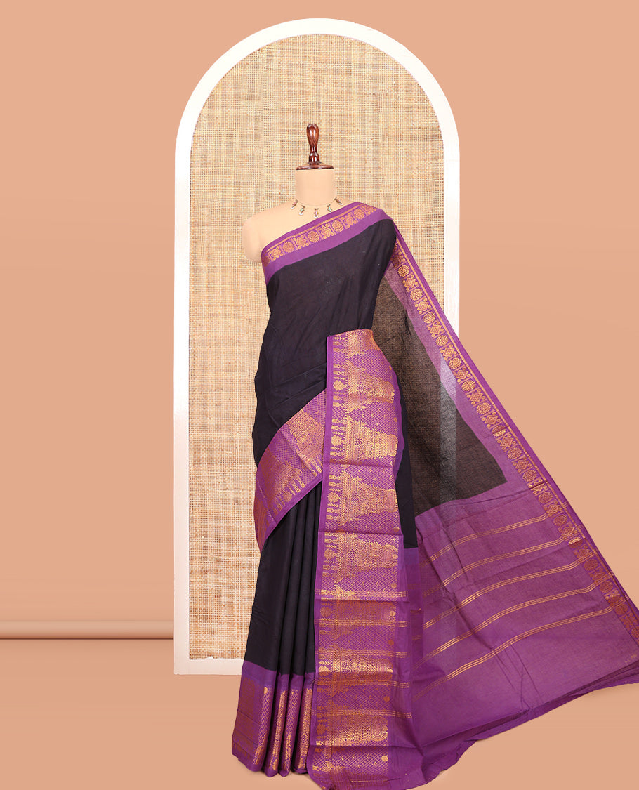 Black Plain Sungudi Cotton Saree