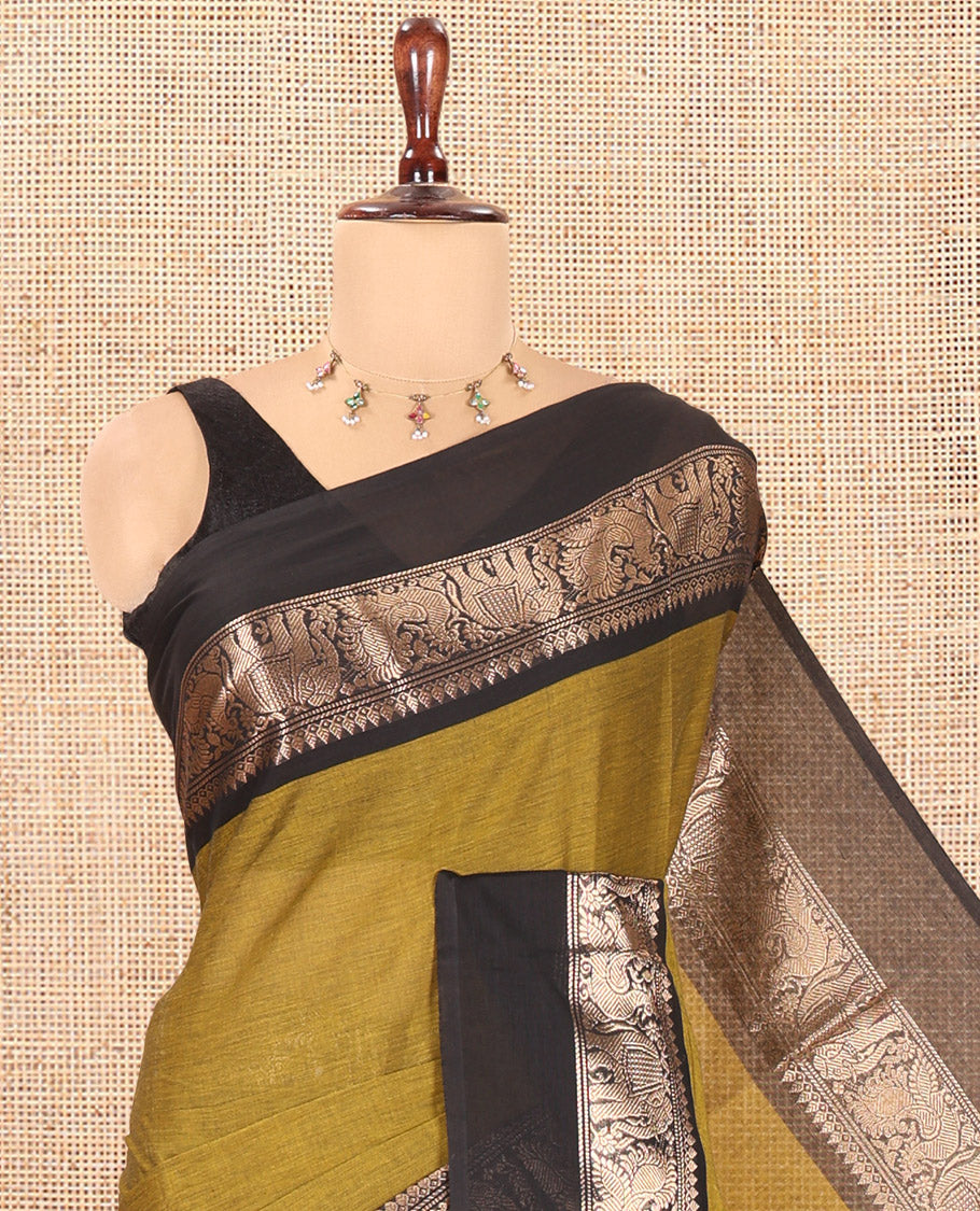 Mustard Plain Chettinad Cotton Saree