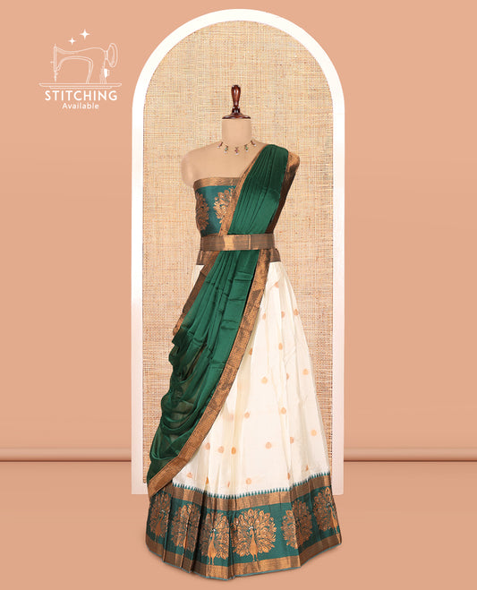 Cream-Green Semi-Silk Half-Saree