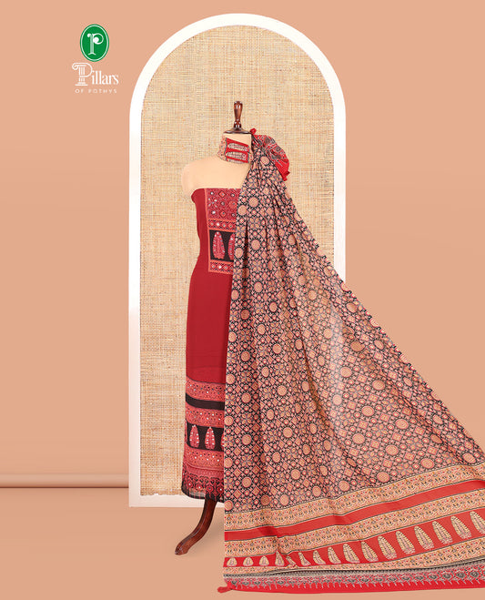 Coffee Brown Georgette Material Churidar, Ajrakh Print and Mirror Work Top, a Matching Bottom, and Ajrakh Printed Dupatta (Copy)
