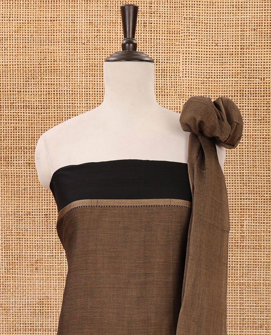 Walnut brown mercerised cotton material chudidar set, Madhubani-style bride-groom motif woven top, bottom & dupatta