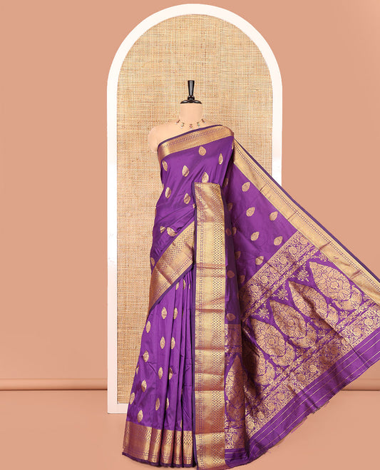 Purple Art Silk Saree, Spotlighted with Zari Buttas, Traditional Border, Intricate Pallu, a Matching Blouse