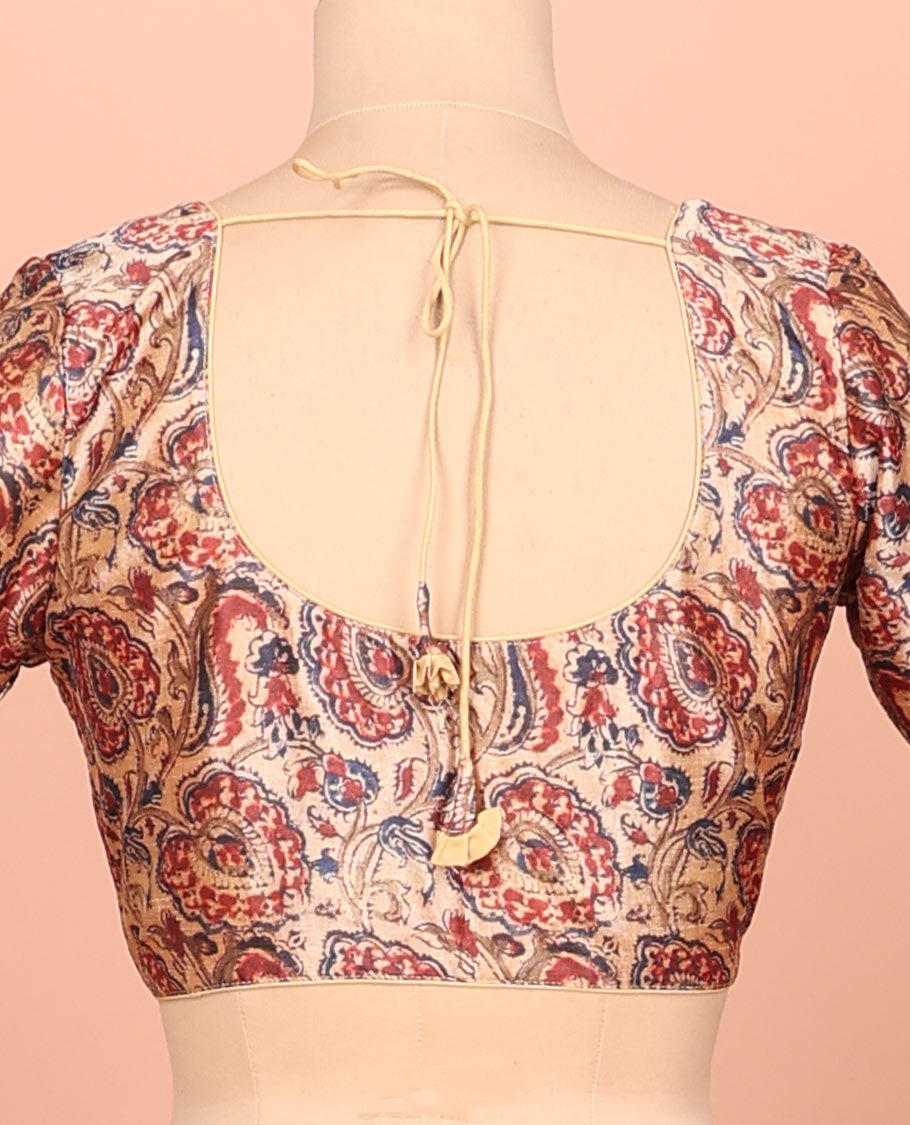 Sandal floral printed front-back round-neck elbow sleeve readymade blouse