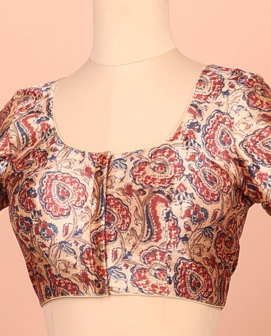 Sandal floral printed front-back round-neck elbow sleeve readymade blouse