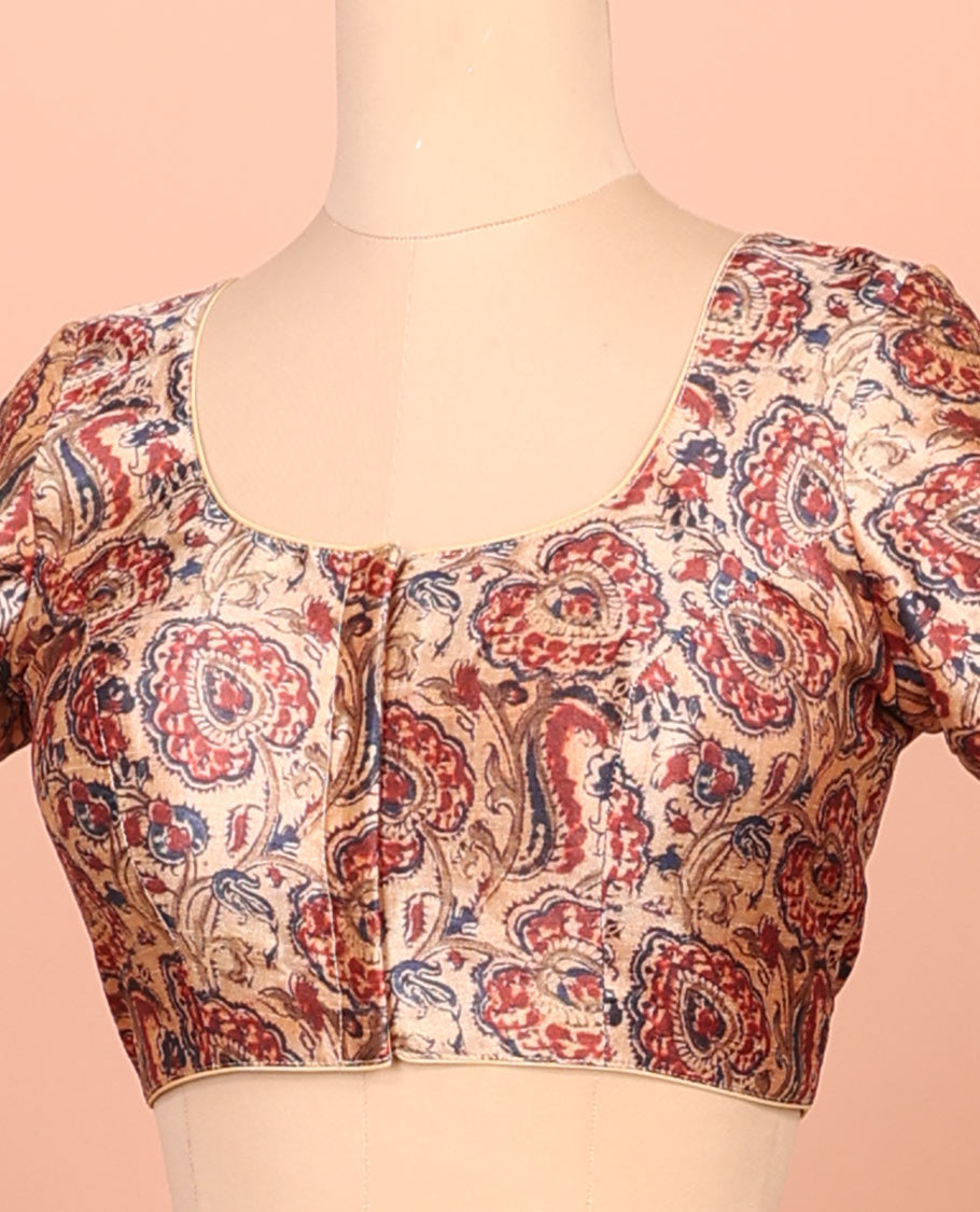 Sandal floral printed front-back round-neck elbow sleeve readymade blouse