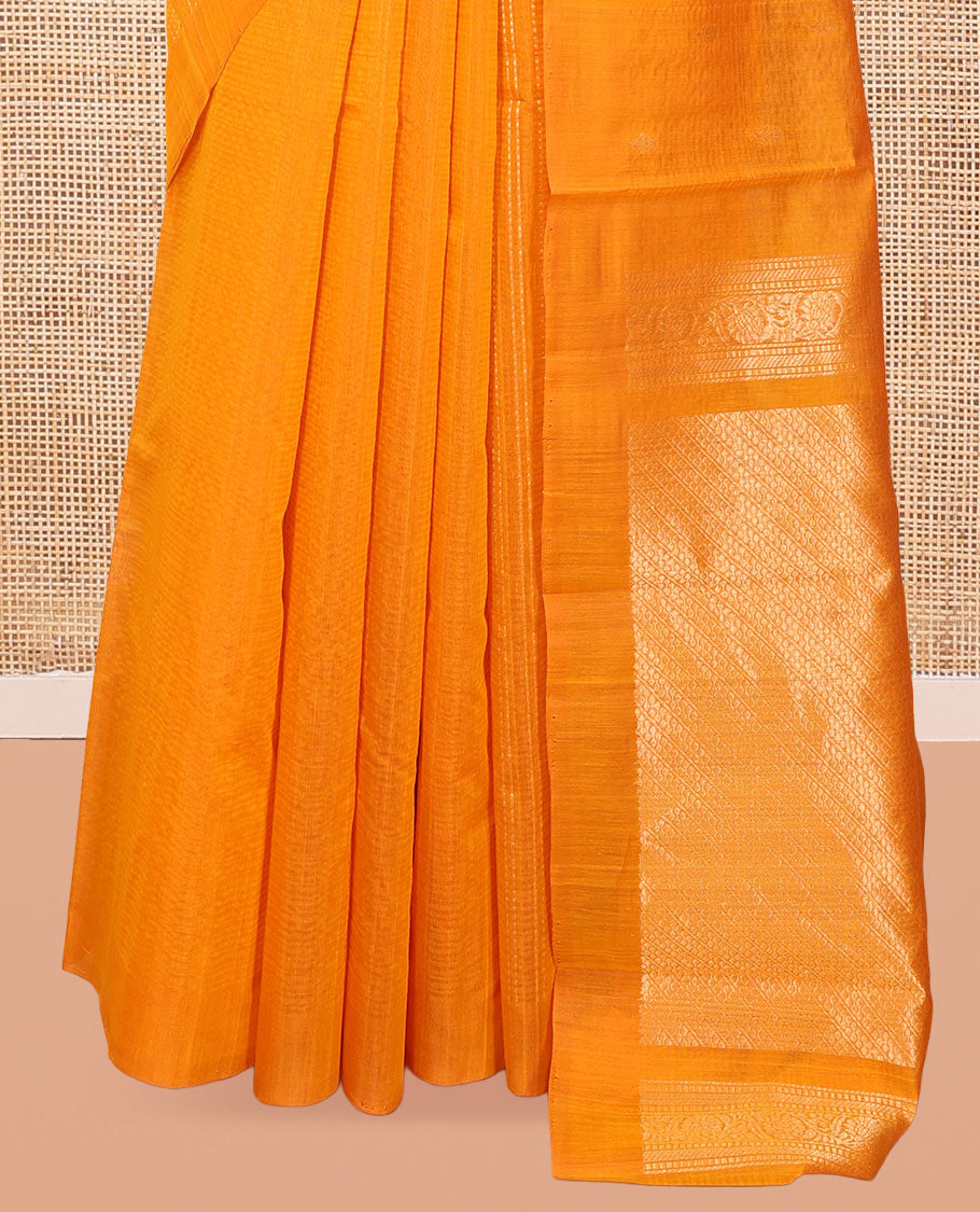 Borderless Orange Silk Cotton Saree, Steeped with Zari Stripes and Buttas, Diagonally Striped Pallu, and a Matching Blouse