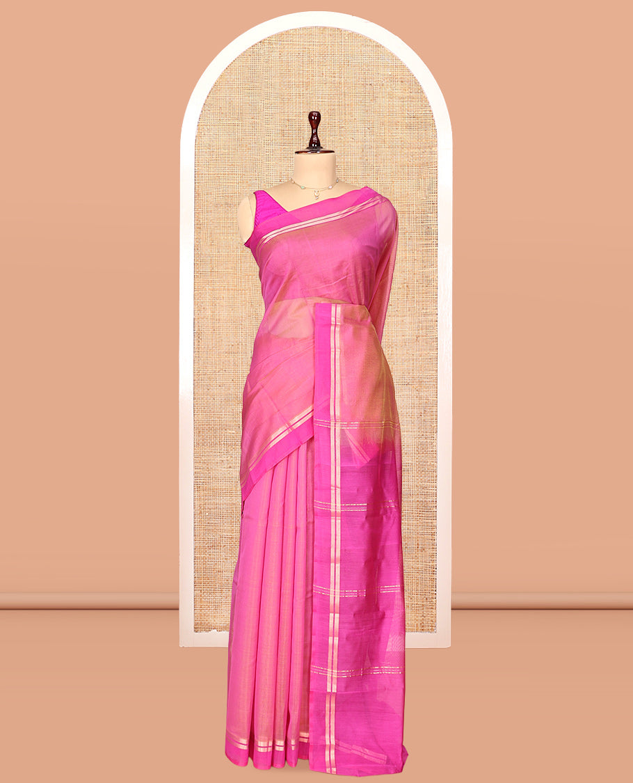 Pink Plain Silk Cotton Saree