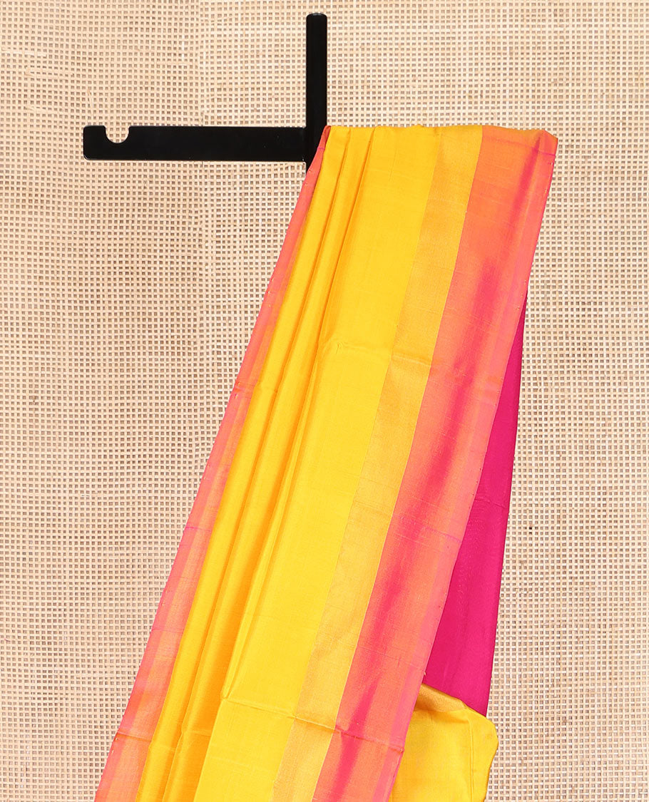 Yellow Plain Uppada Silk Saree, Complemented by a Contrast Plain Border, Plain Pallu, and Paired with a Contrast Blouse