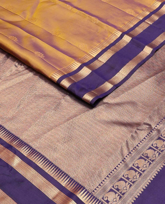 Manthulir color zari buttas Vasundhara silk mix saree, contrast rettai pettu thazampoo rekku zari border & chevron striped pallu