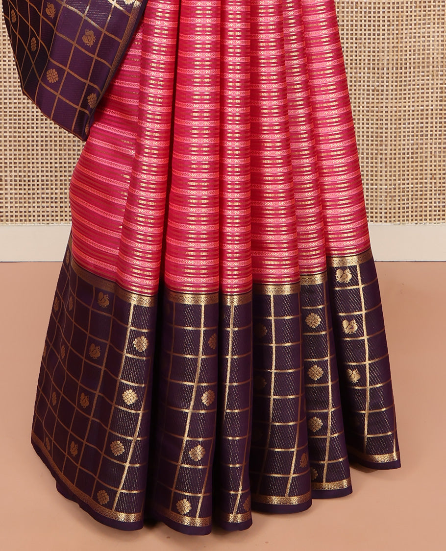 Pink Vasundhara Lite Silk Mix Saree, Richly Detailed with Neli Stripes and Stripes on Its Body, Complemented by a Contrast Border of Annam-Chakram Butta Enclosed Checks Designs, Intricately Designed Pallu, and Paired with a Contrast Blouse