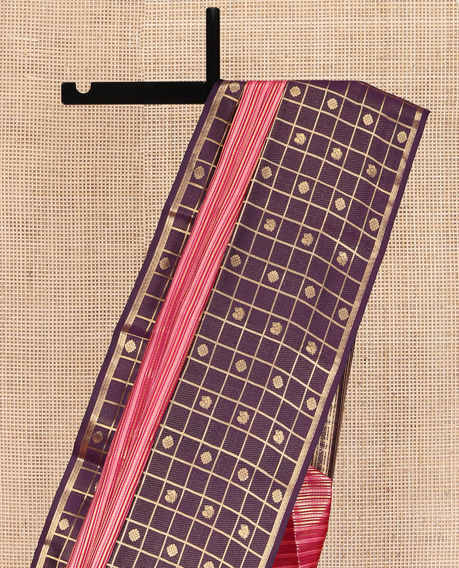 Pink Vasundhara Lite Silk Mix Saree, Richly Detailed with Neli Stripes and Stripes on Its Body, Complemented by a Contrast Border of Annam-Chakram Butta Enclosed Checks Designs, Intricately Designed Pallu, and Paired with a Contrast Blouse