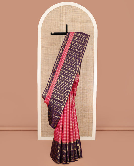 Pink Vasundhara Lite Silk Mix Saree, Richly Detailed with Neli Stripes and Stripes on Its Body, Complemented by a Contrast Border of Annam-Chakram Butta Enclosed Checks Designs, Intricately Designed Pallu, and Paired with a Contrast Blouse