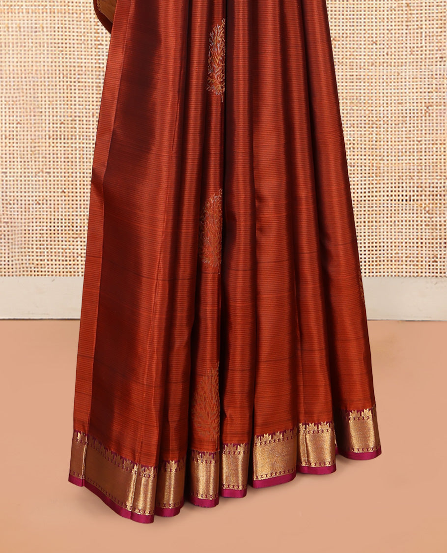 Orange Zari Buttas Vasundhara Lite Silk Mix Saree, a Contrast Thazampoo Rekku Border, Contrast Blouse
