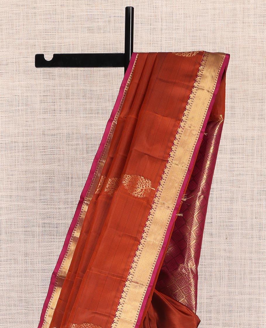 Orange Zari Buttas Vasundhara Lite Silk Mix Saree, a Contrast Thazampoo Rekku Border, Contrast Blouse