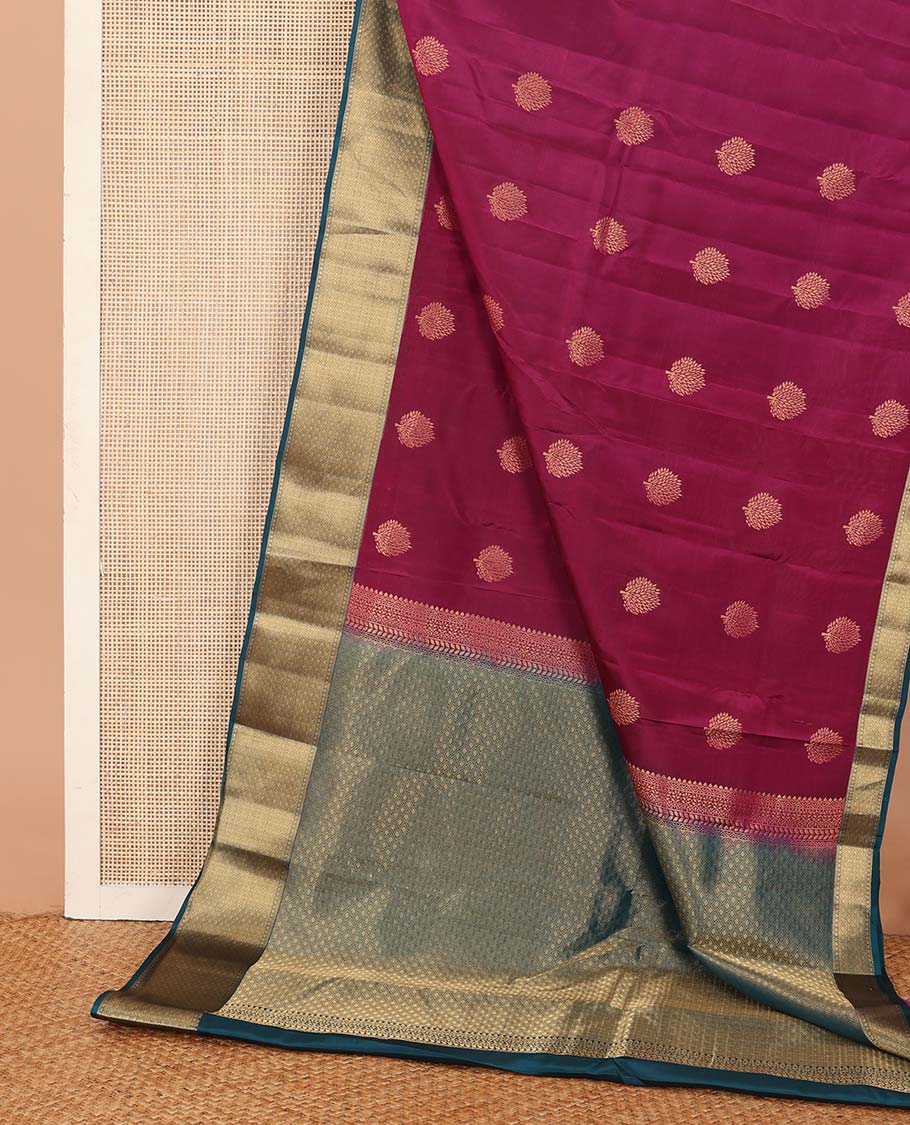 Maroon zari buttas Vasundhara silk mix saree, contrast jaal design border, and zari-rich jaal pallu