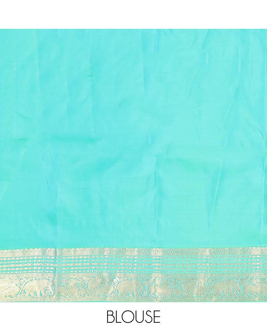Purple meena zari buttas silk saree, contrast border of yaali,yaanai & mayil & pallu of jaal designs
