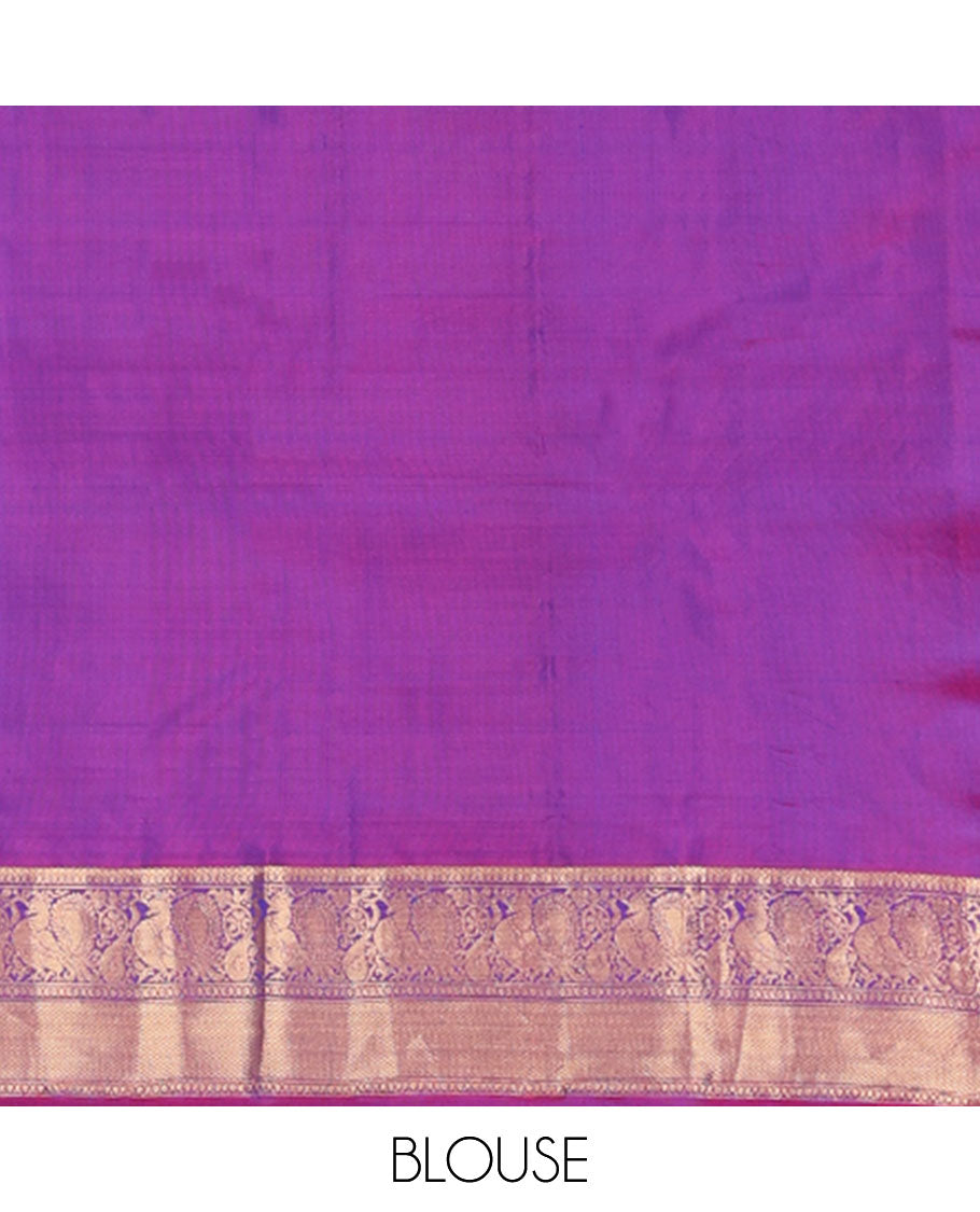 Blue mayil buttas zari woven silksaree, contrast border of mayil & mayil kann designs & diamond-patterned pallu