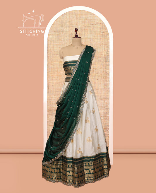 White-Green Banaras Half-Saree