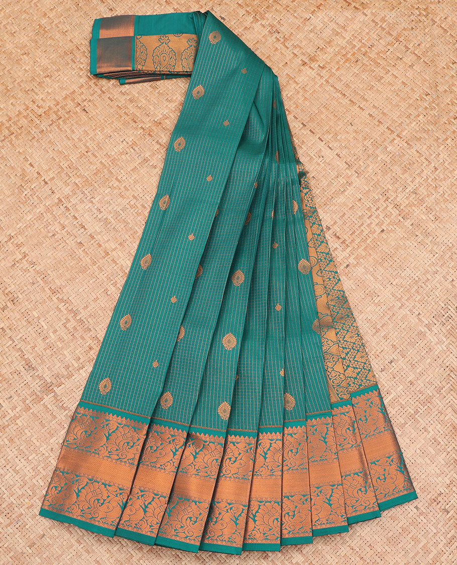 Green Budget Silk Saree, Finely Crafted with Zari Buttas and Checks All Over Its Body, Highlighted by a Traditional Zari Design Border, Intricately Designed Pallu, and Paired with a Matching Blouse