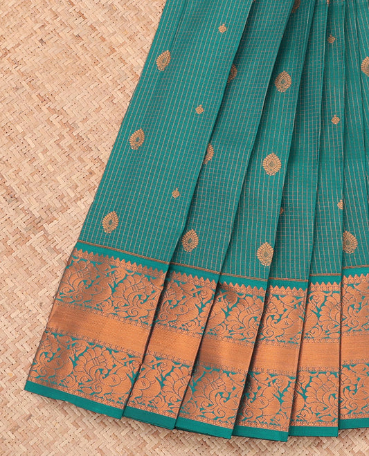 Green Budget Silk Saree, Finely Crafted with Zari Buttas and Checks All Over Its Body, Highlighted by a Traditional Zari Design Border, Intricately Designed Pallu, and Paired with a Matching Blouse