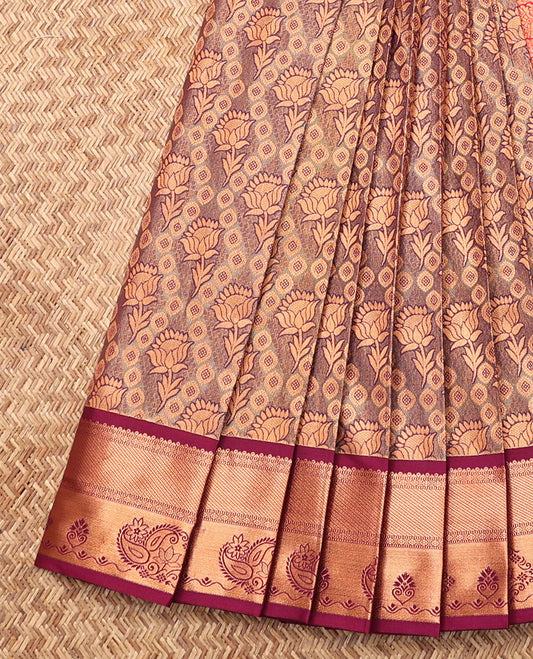 Grey Budget Silk Saree, Enthralled with Jacquard, Complemented by Contrast Traditional Zari Border, Intricate Pallu, and a Contrast Blouse