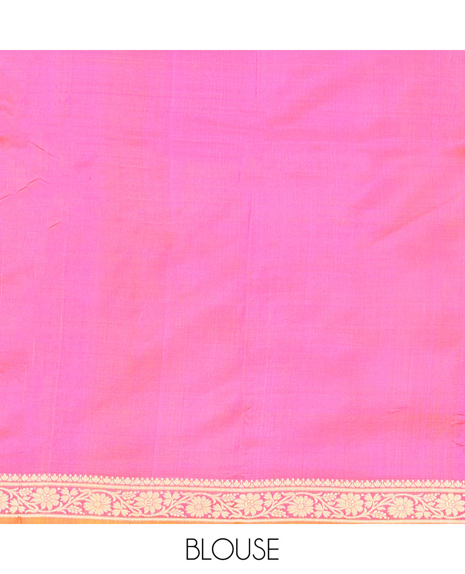 Pink buttas banarasi kathan silk saree,  floral creeper border, and pallu of jaal design
