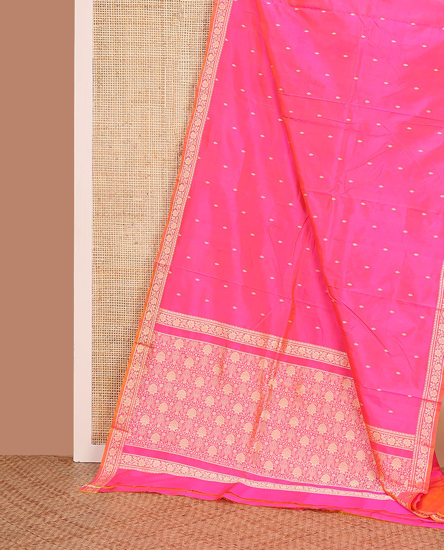 Pink buttas banarasi kathan silk saree,  floral creeper border, and pallu of jaal design