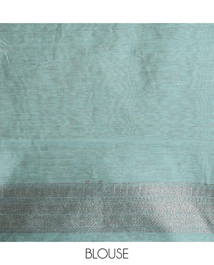 Borderless brown zari buttas semi-silk cotton saree, contrast zari floral woven pallu