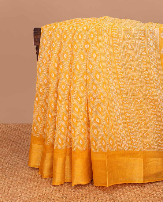 Orange argyle design budget cotton saree with self zari border & floral design pallu
