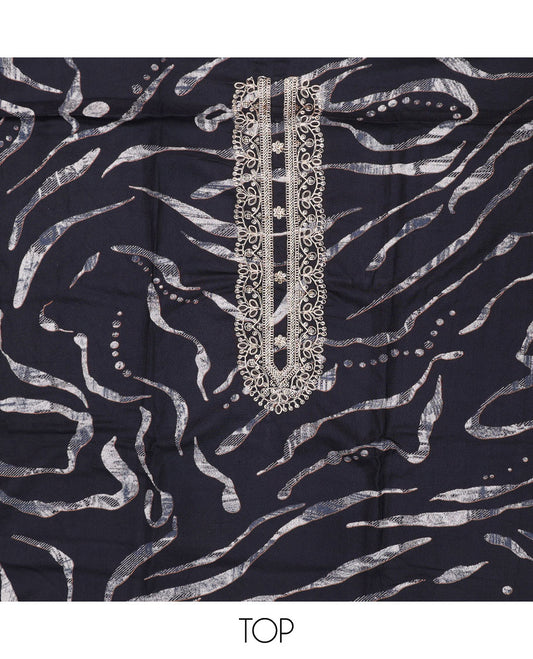 Blue chudidhar material set,unique print & embroidery rayon top,plain bottom & thread embroidered chanderi silk dupatta