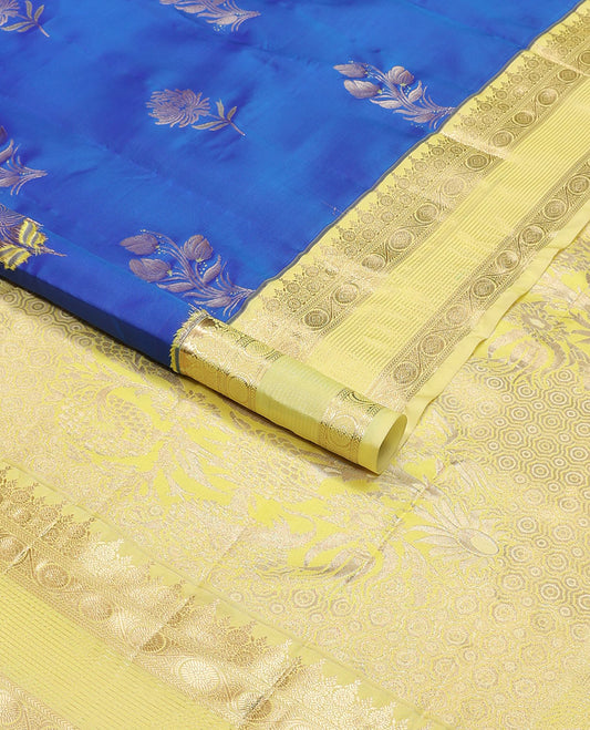 Blue flower buttas vasundhara elite silk saree with contrast intricate zari design border & floral design pallu