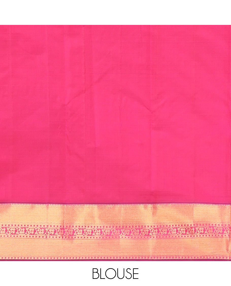 Yellow zari stripes & manga buttas Vasundhara silk mix saree, contrast paithani-style zari border & thilakam motifs steeped pallu