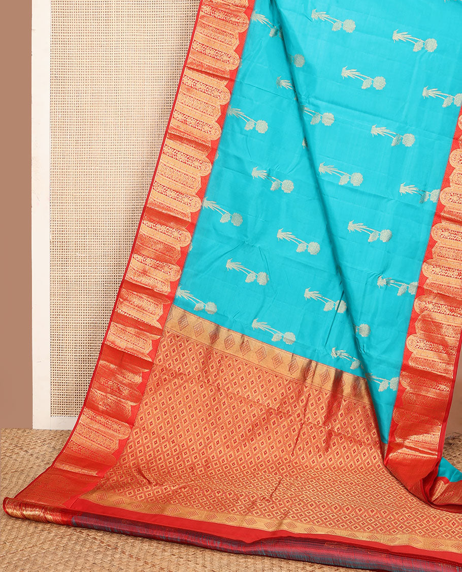 Blue zari buttas vasundhara silk mix saree, contrast Mughal-style motifs zari woven border & jaal pallu