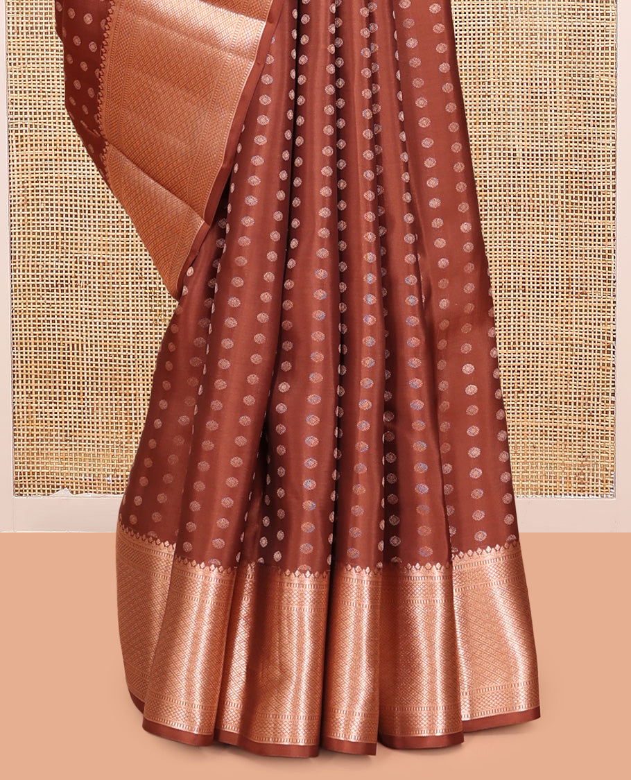 Brown Vasundhara Lite Silk Mix Saree, Bedecked with Zari Buttas, a Traditional Zari Border, Grand Jaal Pallu, and a Matching Blouse