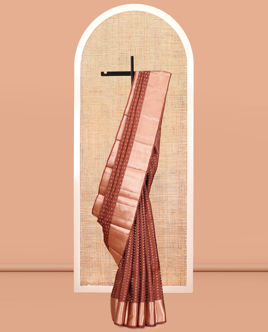 Brown Vasundhara Lite Silk Mix Saree, Bedecked with Zari Buttas, a Traditional Zari Border, Grand Jaal Pallu, and a Matching Blouse
