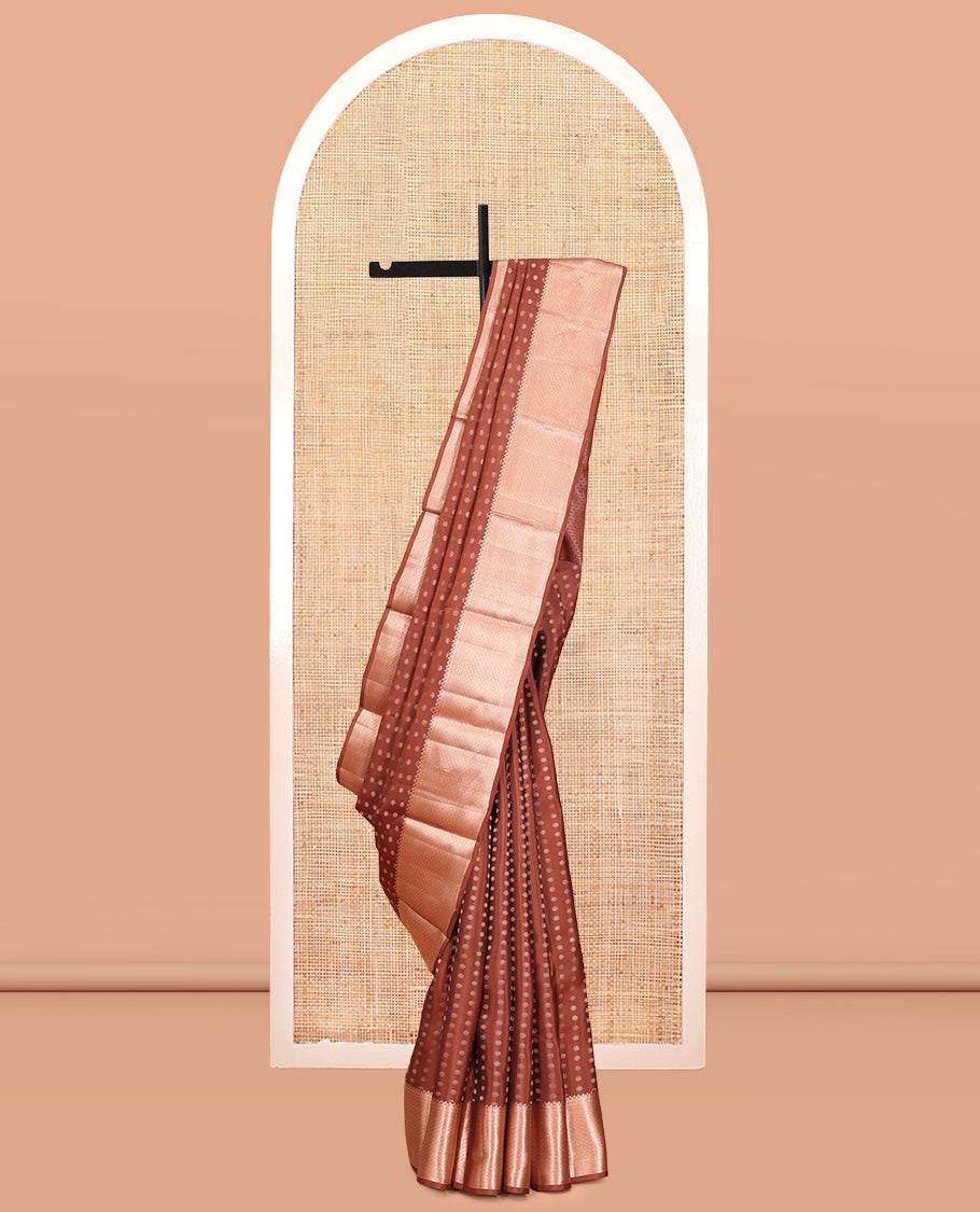 Brown Vasundhara Lite Silk Mix Saree, Bedecked with Zari Buttas, a Traditional Zari Border, Grand Jaal Pallu, and a Matching Blouse