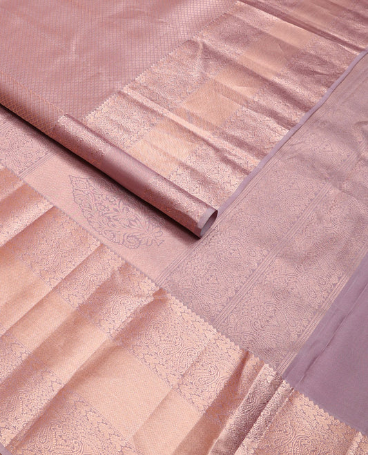 Mauve jacquard wedding silk saree, intricately woven pallu & border of rekku, manga, muthu & paiyaadi kann designs