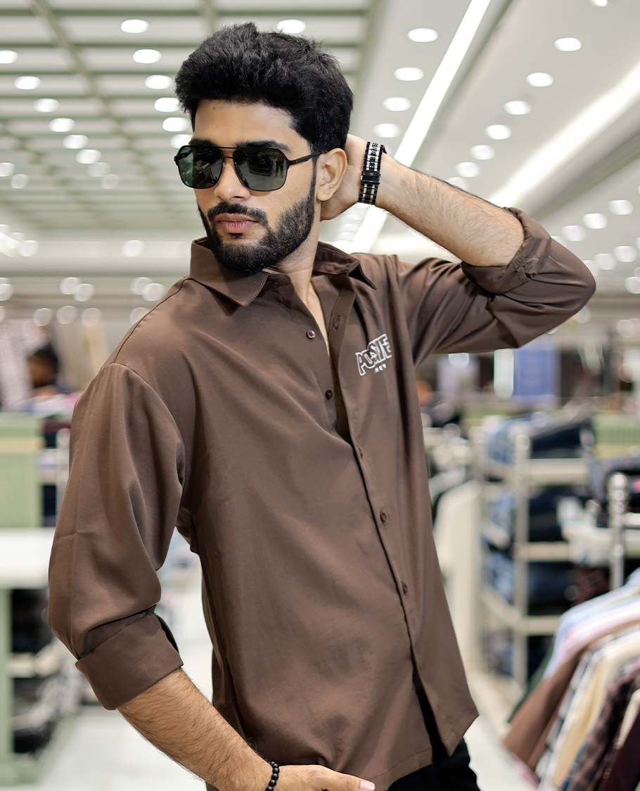Brown Poly-Blended Back Flap Casual Shirt