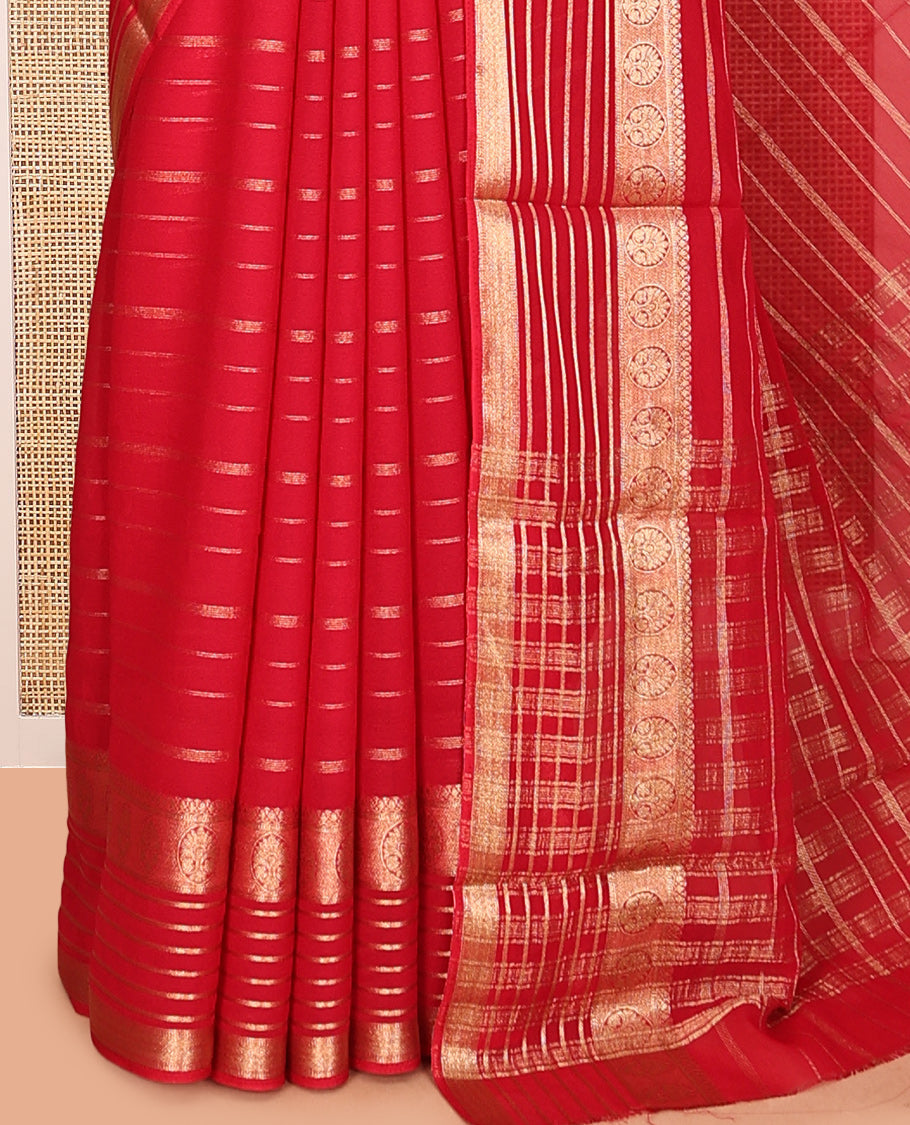 Red Semi Mysore Silk Saree