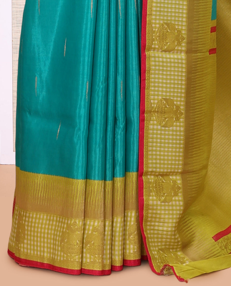Rama Blue Raindrop Butta Semi-Mysore Silk Saree