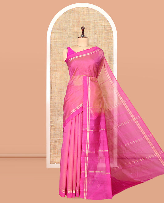 Pink Plain Silk Cotton Saree